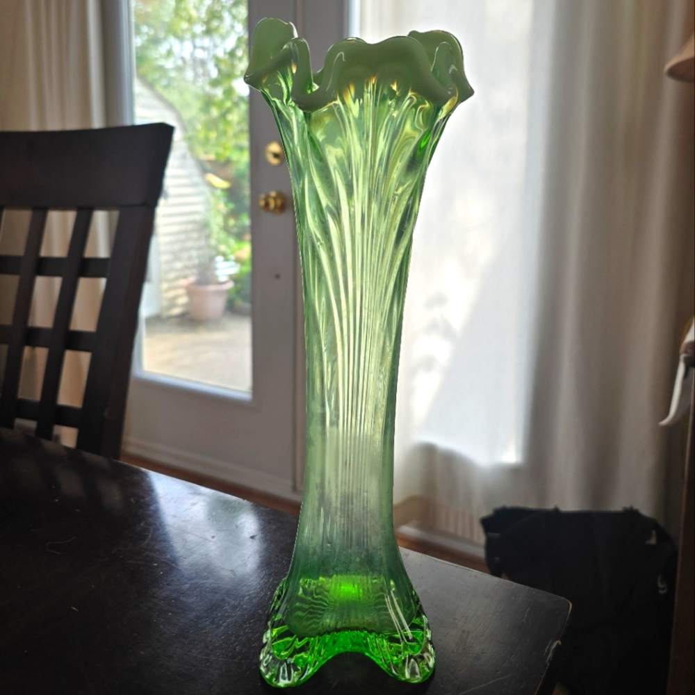 CARNIVAL GLASS Green 12" Swung Vase